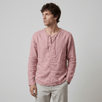 Maqiato | Men's Relaxed Linen-Blend Lace-Up Shirt