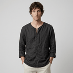 Maqiato | Men's Relaxed Linen-Blend Lace-Up Shirt