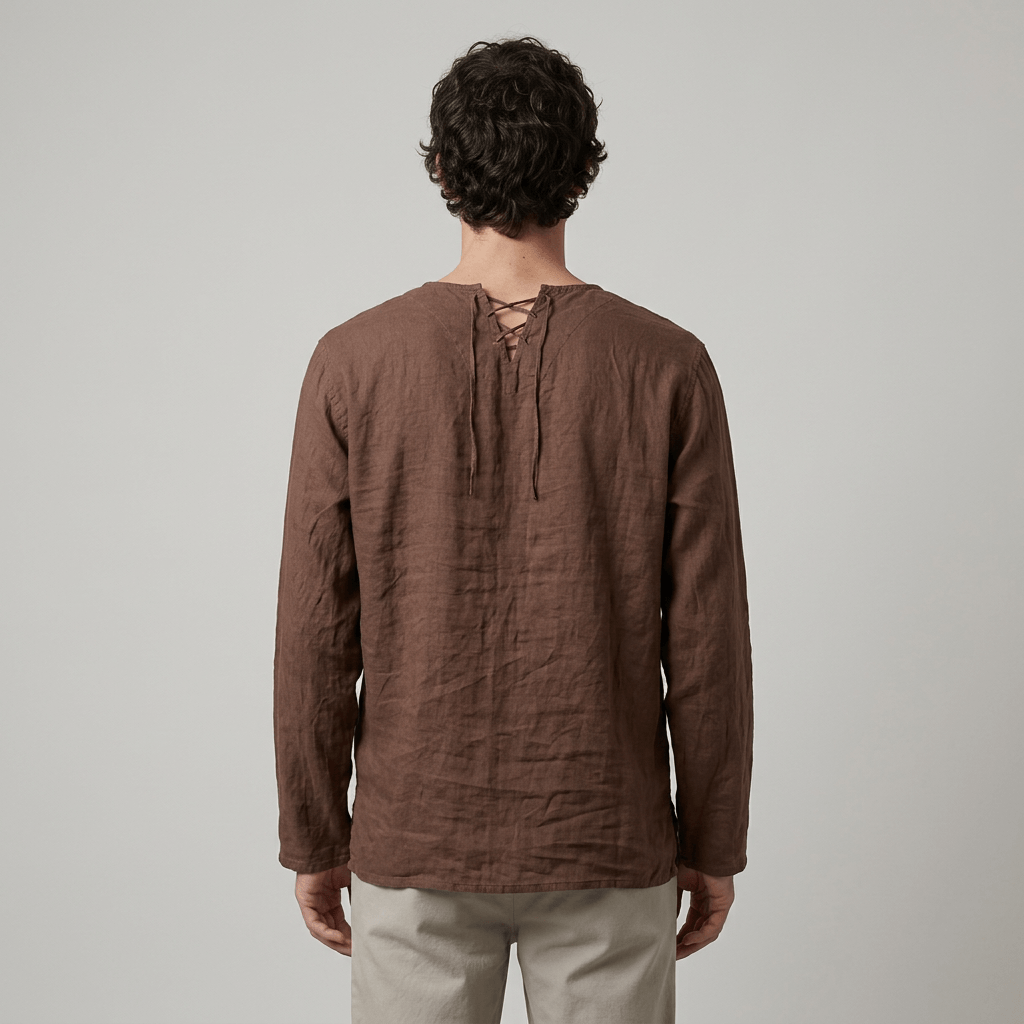 Maqiato | Men's Relaxed Linen-Blend Lace-Up Shirt