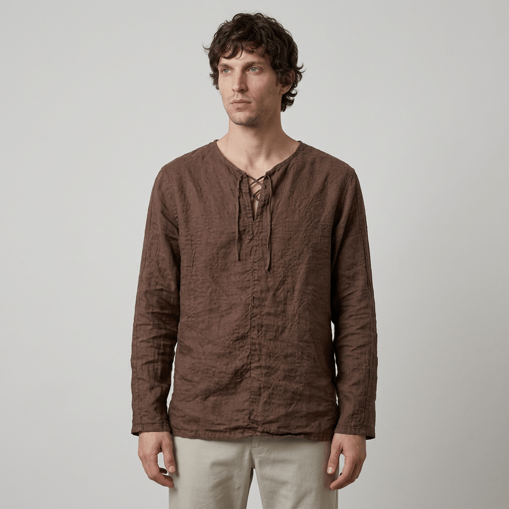 Maqiato | Men's Relaxed Linen-Blend Lace-Up Shirt