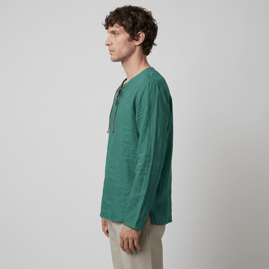 Maqiato | Men's Relaxed Linen-Blend Lace-Up Shirt