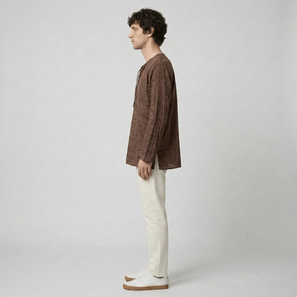 Maqiato | Men's Relaxed Linen-Blend Lace-Up Shirt