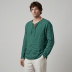 Maqiato | Men's Relaxed Linen-Blend Lace-Up Shirt
