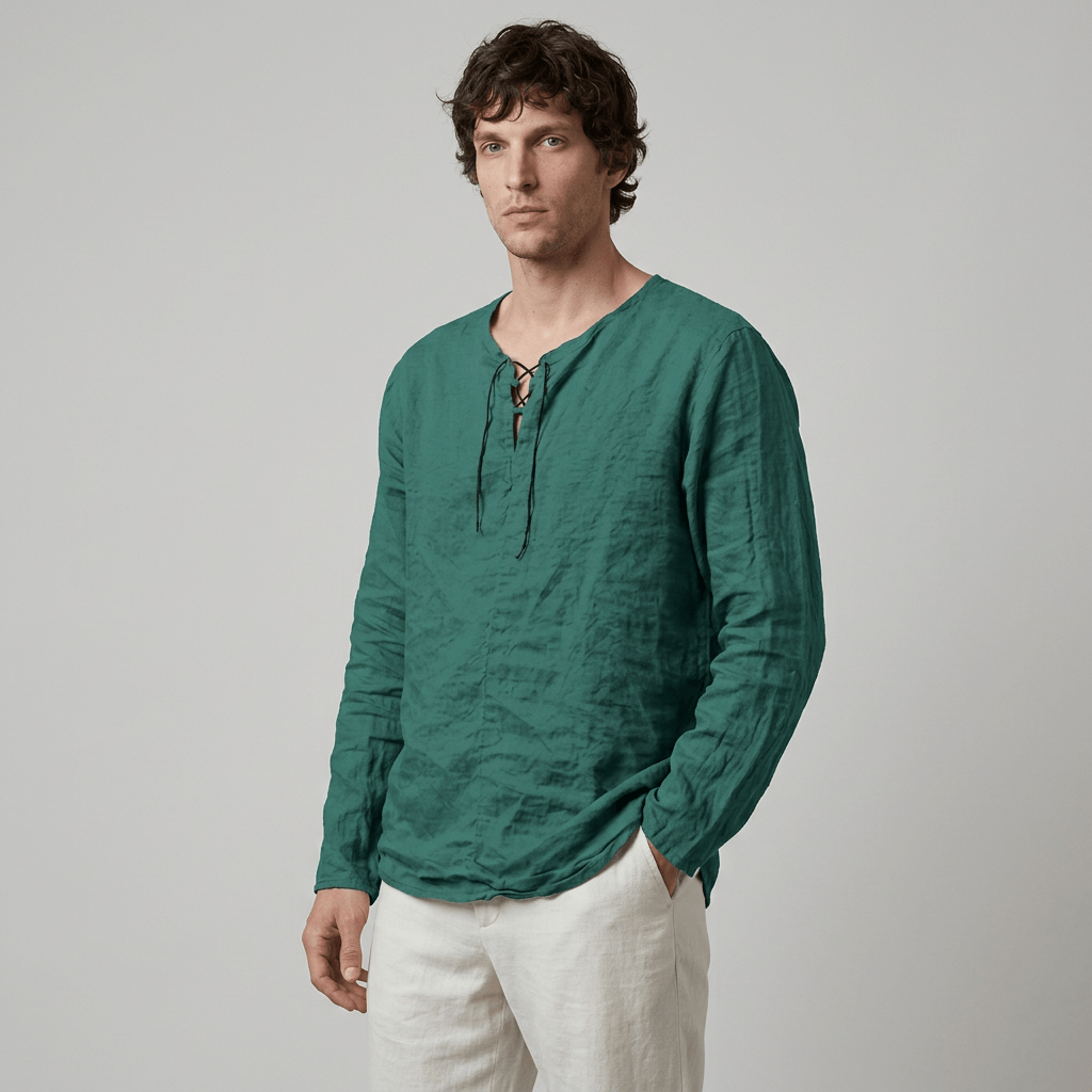 Maqiato | Men's Relaxed Linen-Blend Lace-Up Shirt
