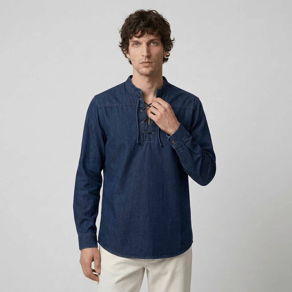 Maqiato | Men's Relaxed Denim Lace-Up Shirt