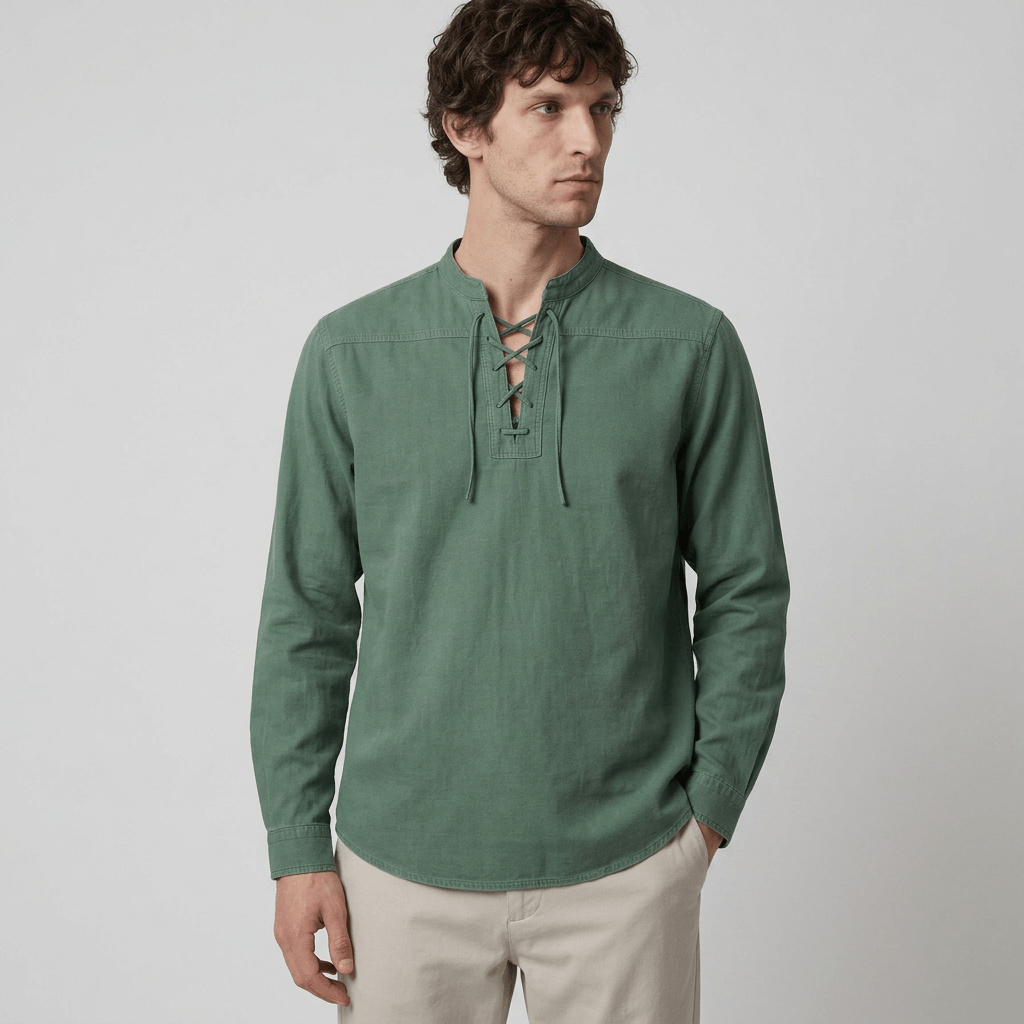 Maqiato | Men's Relaxed Denim Lace-Up Shirt