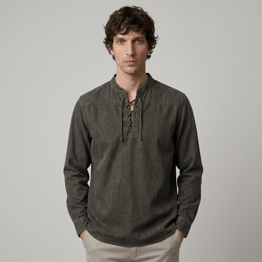 Maqiato | Men's Relaxed Denim Lace-Up Shirt
