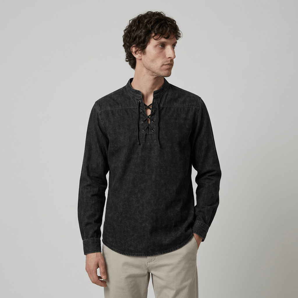 Maqiato | Men's Relaxed Denim Lace-Up Shirt