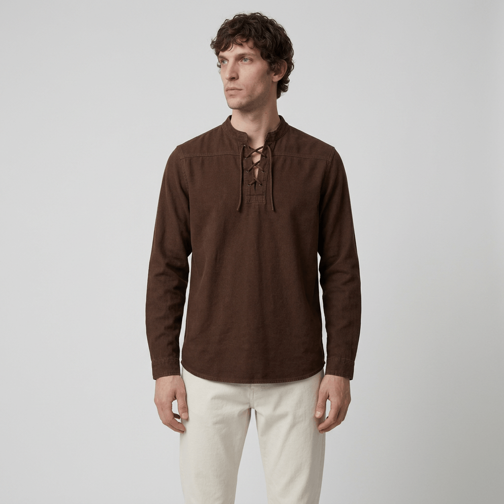Maqiato | Men's Relaxed Denim Lace-Up Shirt