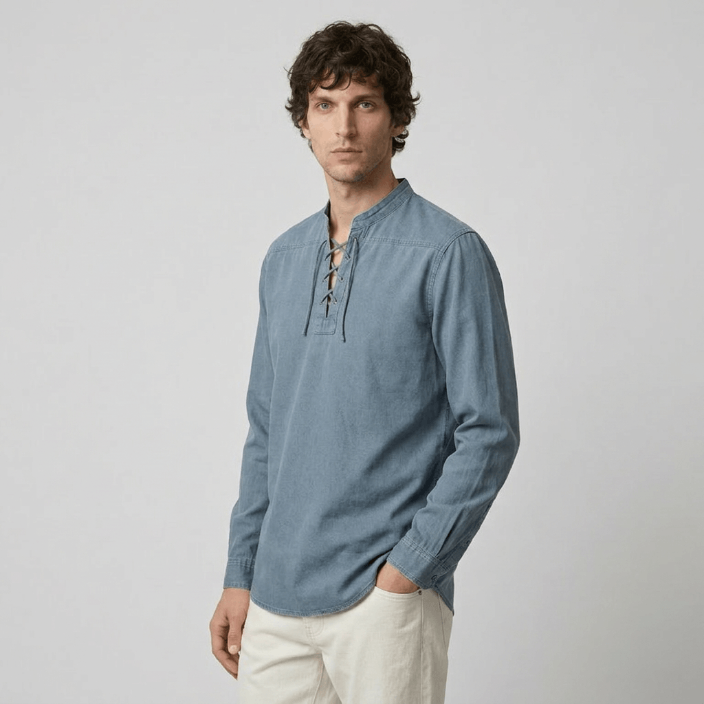 Maqiato | Men's Relaxed Denim Lace-Up Shirt