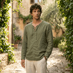 Maqiato | Men's Relaxed Linen-Blend Lace-Up Shirt