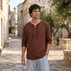 Maqiato | Men's Relaxed Linen-Blend Lace-Up Shirt