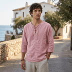 Maqiato | Men's Relaxed Linen-Blend Lace-Up Shirt