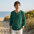 Maqiato | Men's Relaxed Linen-Blend Lace-Up Shirt