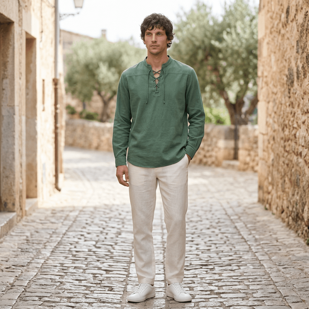 Maqiato | Men's Relaxed Denim Lace-Up Shirt