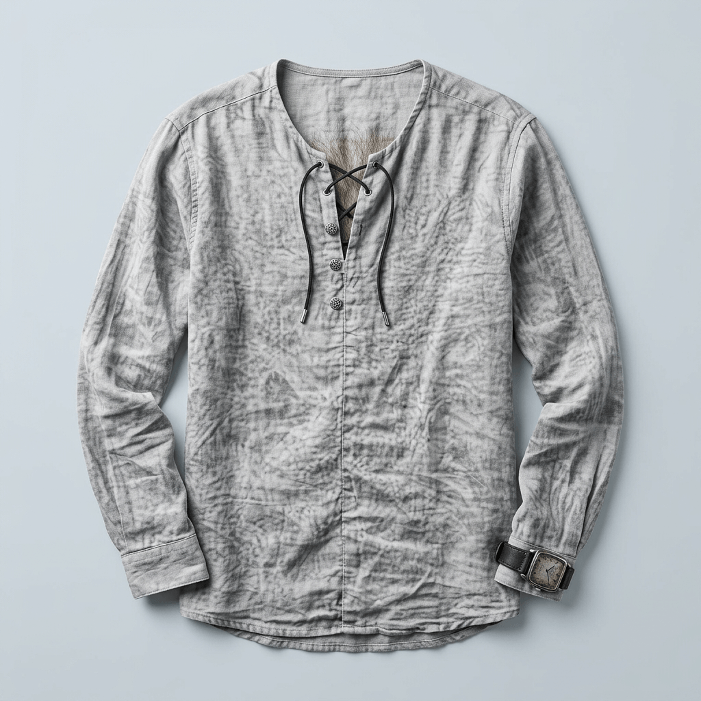 Maqiato | Men's Relaxed Linen-Blend Lace-Up Shirt
