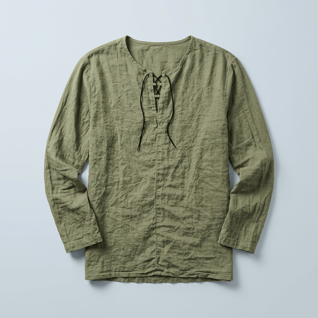 Maqiato | Men's Relaxed Linen-Blend Lace-Up Shirt