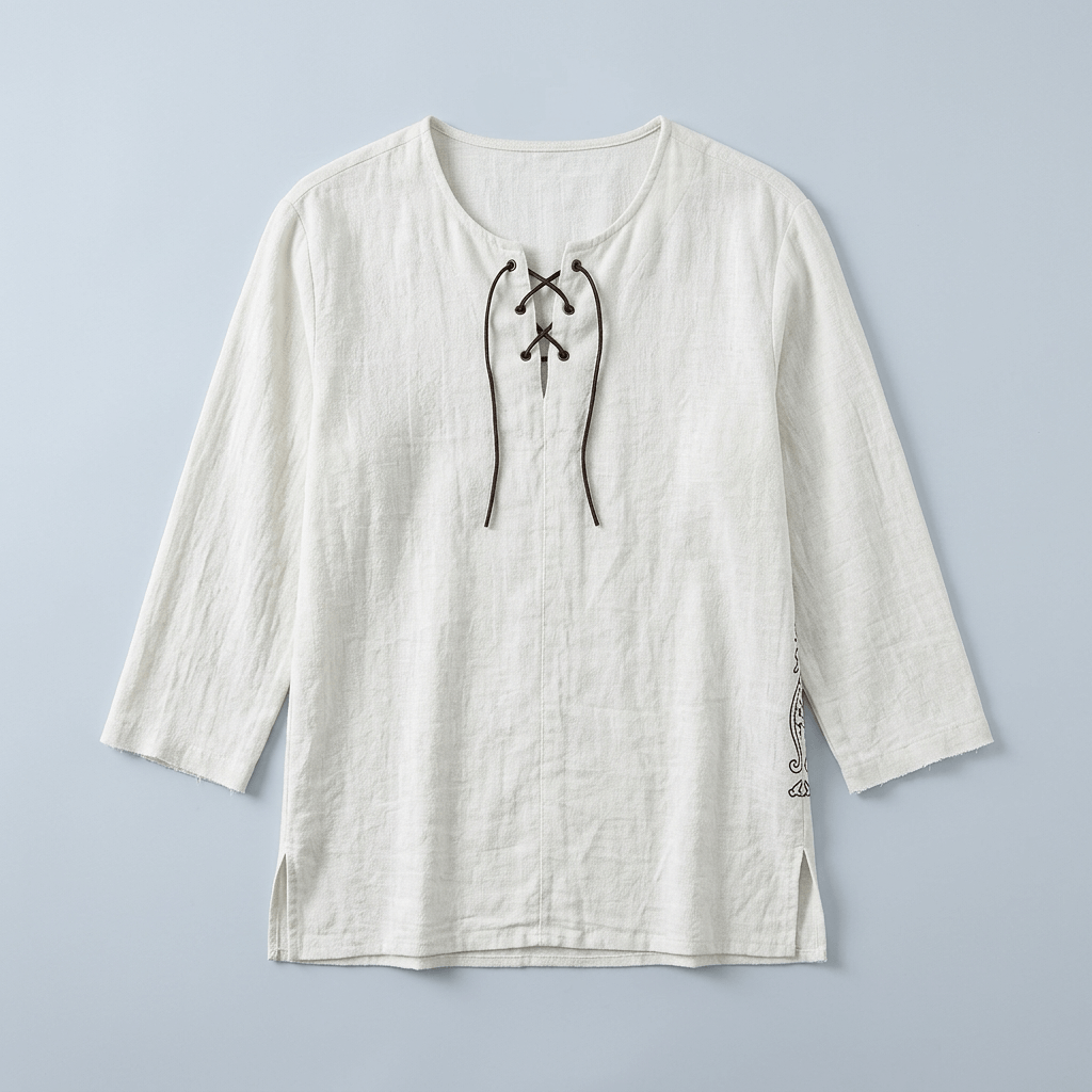 Maqiato | Men's Relaxed Linen-Blend Lace-Up Shirt