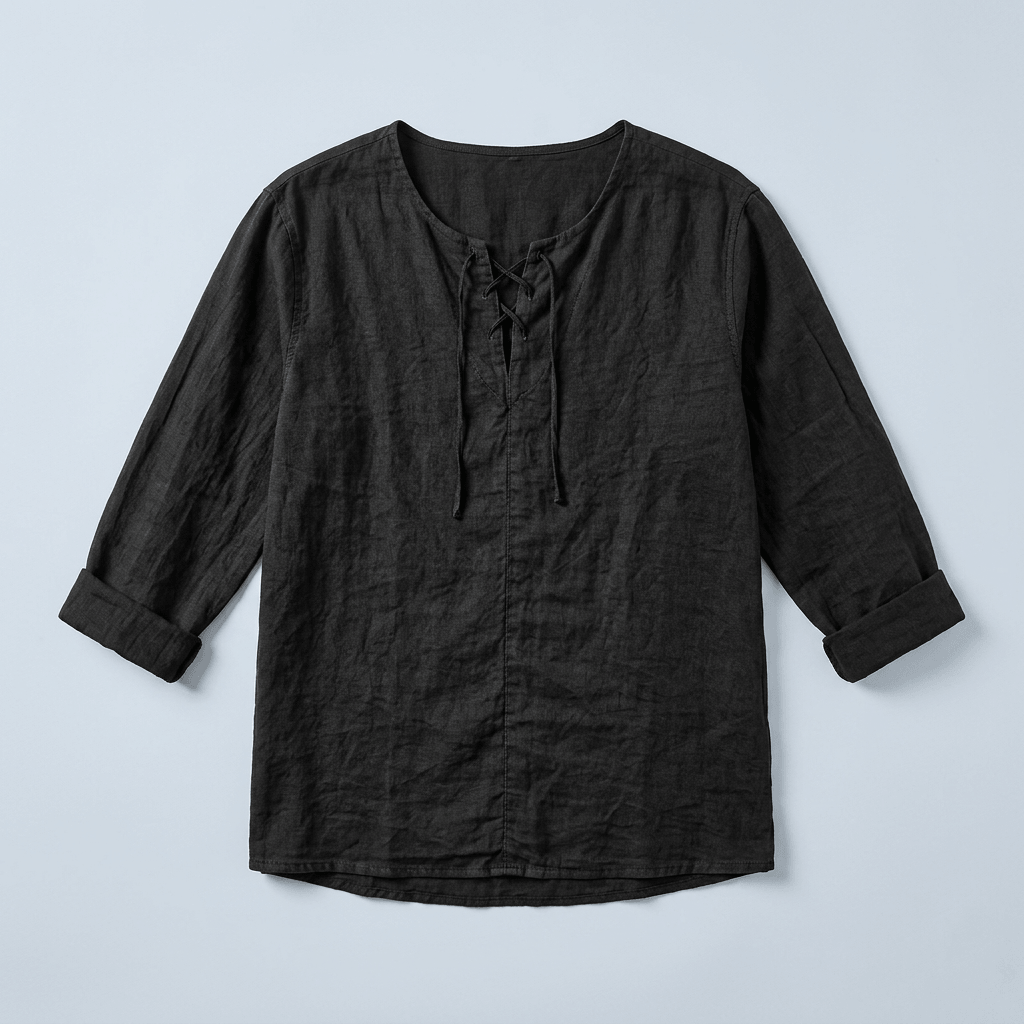 Maqiato | Men's Relaxed Linen-Blend Lace-Up Shirt