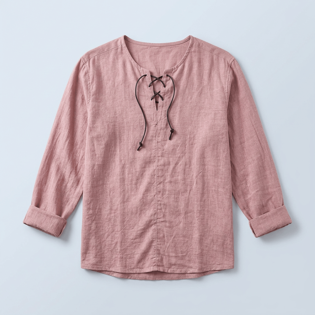 Maqiato | Men's Relaxed Linen-Blend Lace-Up Shirt