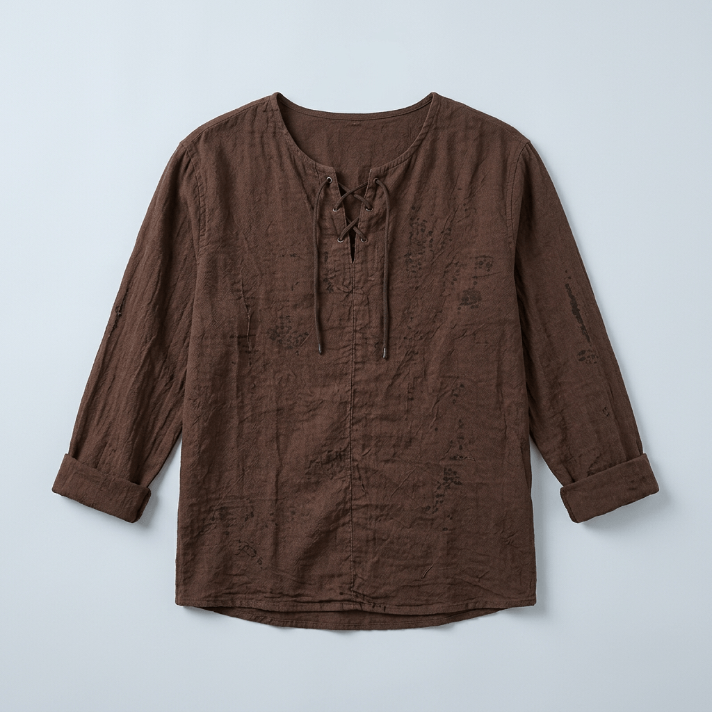 Maqiato | Men's Relaxed Linen-Blend Lace-Up Shirt