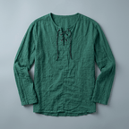 Maqiato | Men's Relaxed Linen-Blend Lace-Up Shirt
