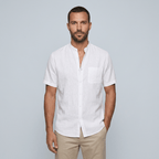 Maqiato | Men's Relaxed Linen Mandarin Collar Shirt