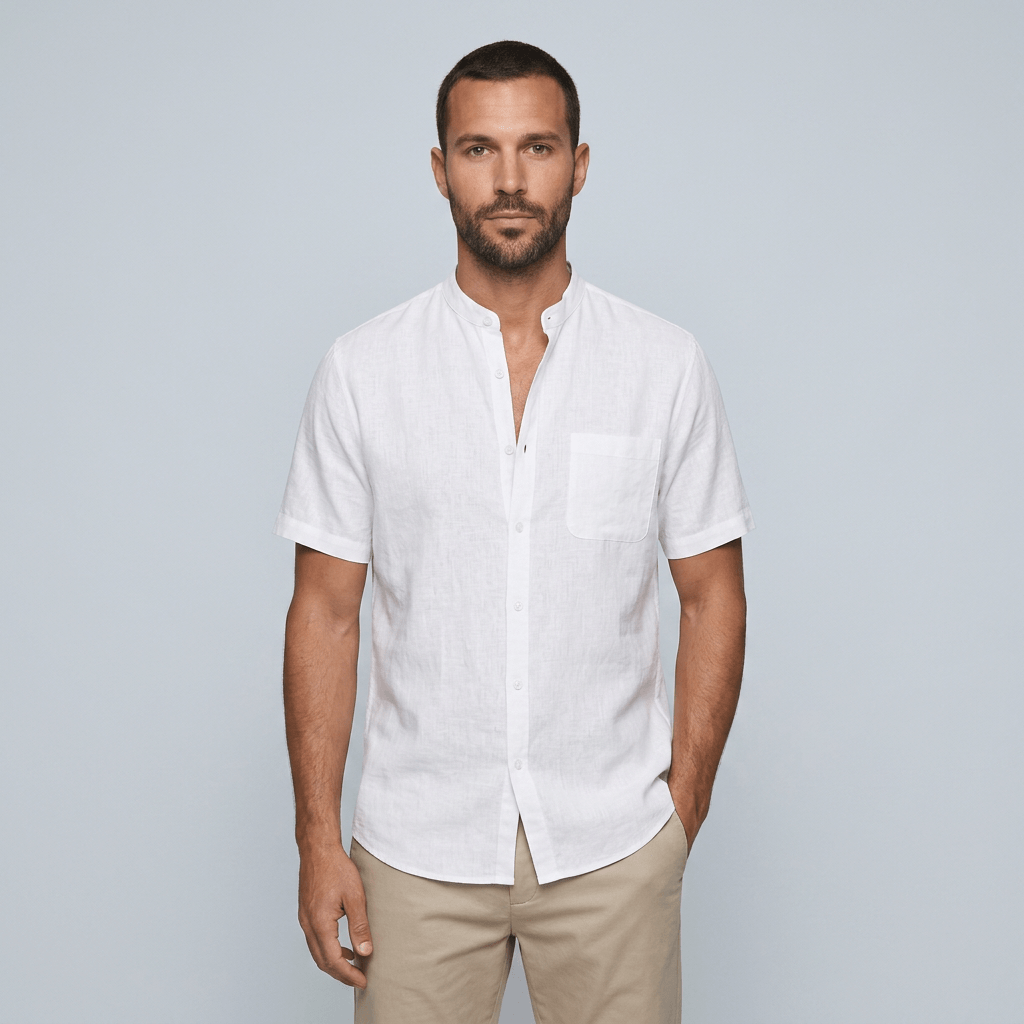 Maqiato | Men's Relaxed Linen Mandarin Collar Shirt