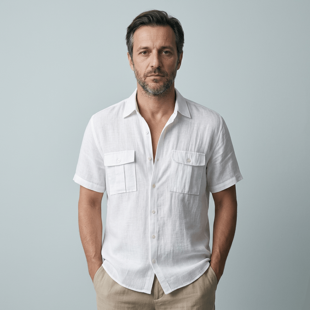 Maqiato | Men's Relaxed Linen Blend Camp Collar Shirt