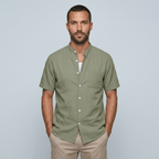 Maqiato | Men's Relaxed Linen Mandarin Collar Shirt