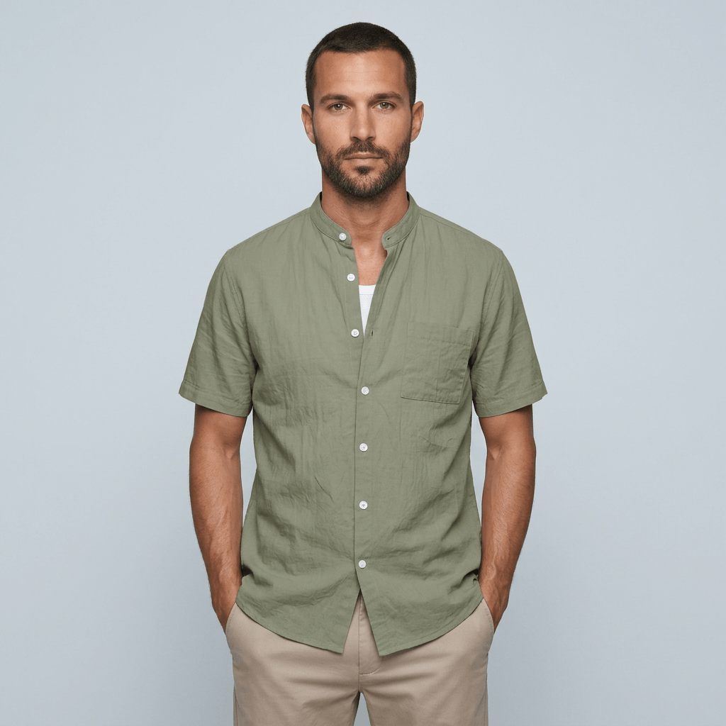 Maqiato | Men's Relaxed Linen Mandarin Collar Shirt