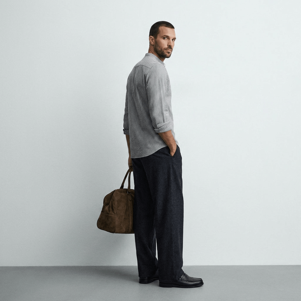 Maqiato | Men's Relaxed Striped Stand Collar Shirt