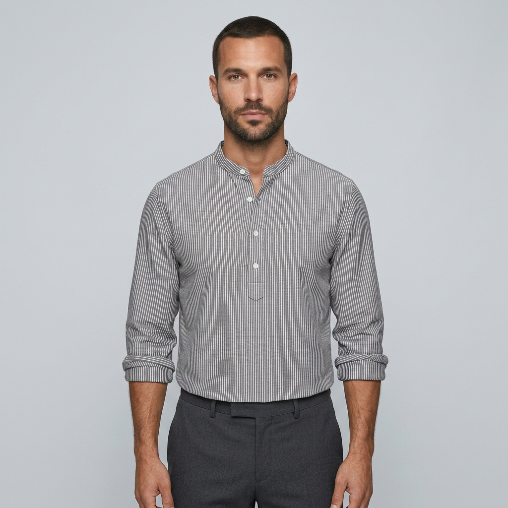 Maqiato | Men's Relaxed Striped Stand Collar Shirt