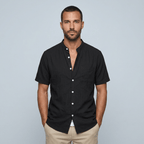 Maqiato | Men's Relaxed Linen Mandarin Collar Shirt