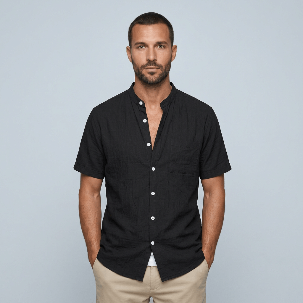 Maqiato | Men's Relaxed Linen Mandarin Collar Shirt