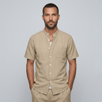 Maqiato | Men's Relaxed Linen Mandarin Collar Shirt