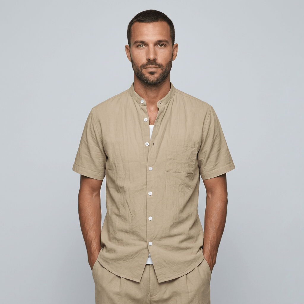 Maqiato | Men's Relaxed Linen Mandarin Collar Shirt