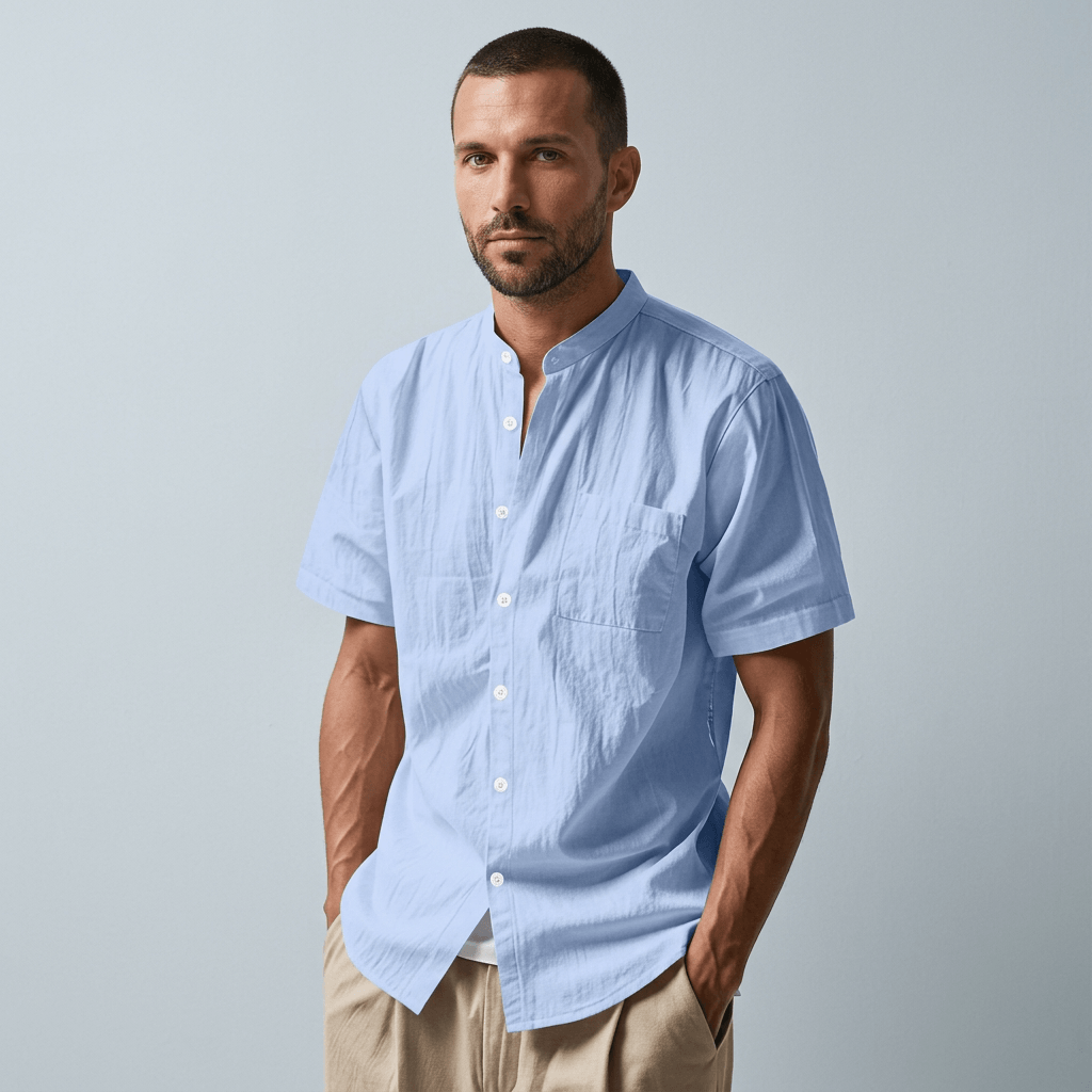 Maqiato | Men's Relaxed Linen Mandarin Collar Shirt