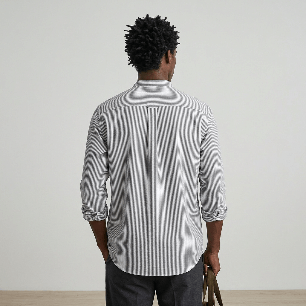 Maqiato | Men's Relaxed Striped Stand Collar Shirt