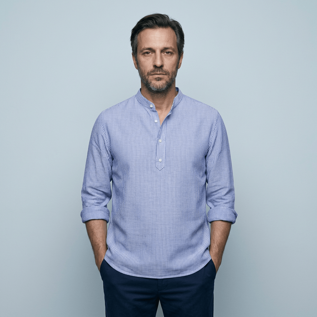Maqiato | Men's Relaxed Striped Stand Collar Shirt