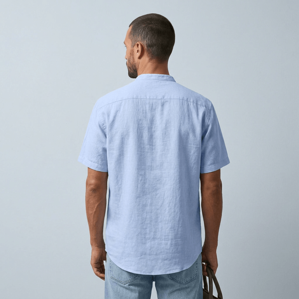 Maqiato | Men's Relaxed Linen Mandarin Collar Shirt