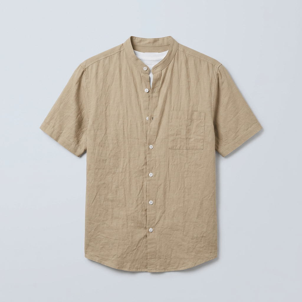 Maqiato | Men's Relaxed Linen Mandarin Collar Shirt