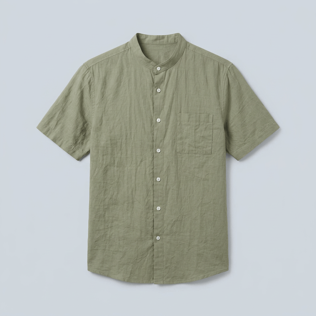 Maqiato | Men's Relaxed Linen Mandarin Collar Shirt
